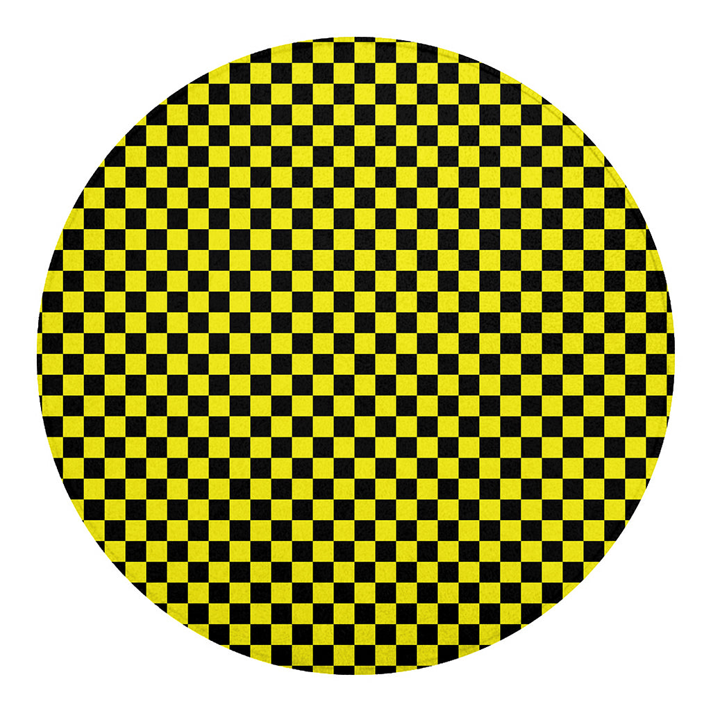 Yellow And Black Checkered Pattern Print Round Blanket