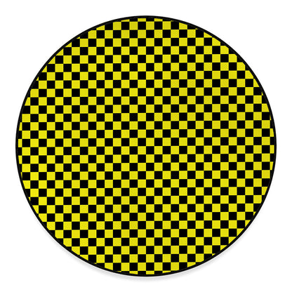 Yellow And Black Checkered Pattern Print Round Floor Mat
