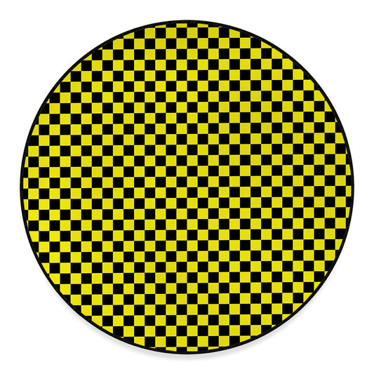 Yellow And Black Checkered Pattern Print Round Floor Mat