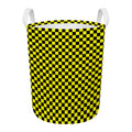 Yellow And Black Checkered Pattern Print Round Laundry Basket