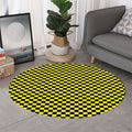Yellow And Black Checkered Pattern Print Round Rug