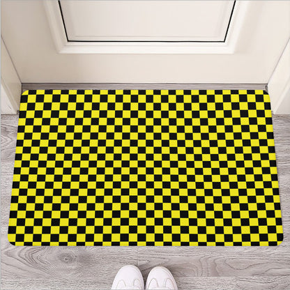 Yellow And Black Checkered Pattern Print Rubber Doormat