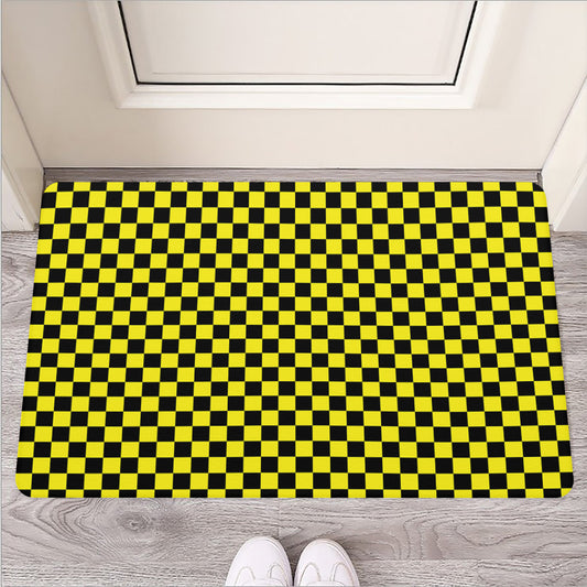 Yellow And Black Checkered Pattern Print Rubber Doormat
