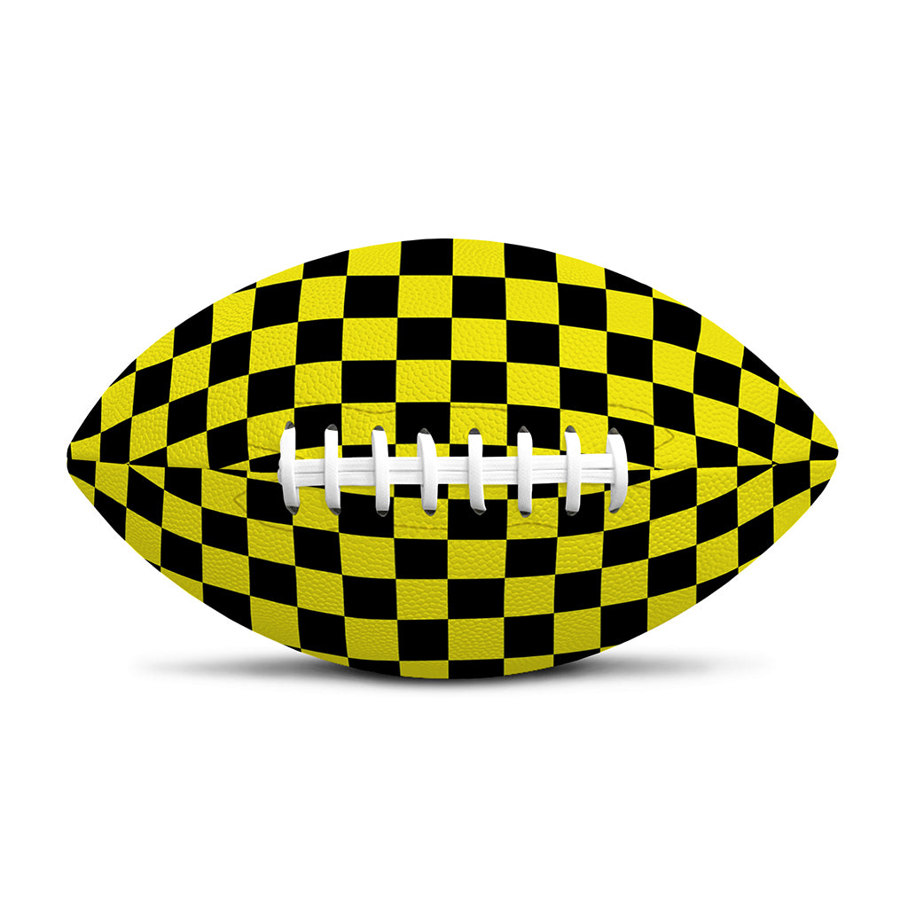 Yellow And Black Checkered Pattern Print Rugby Ball