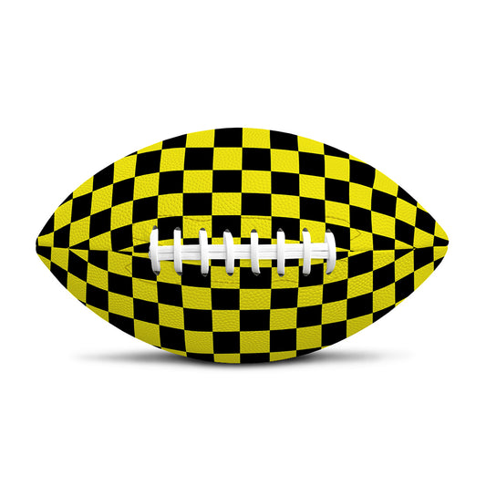 Yellow And Black Checkered Pattern Print Rugby Ball