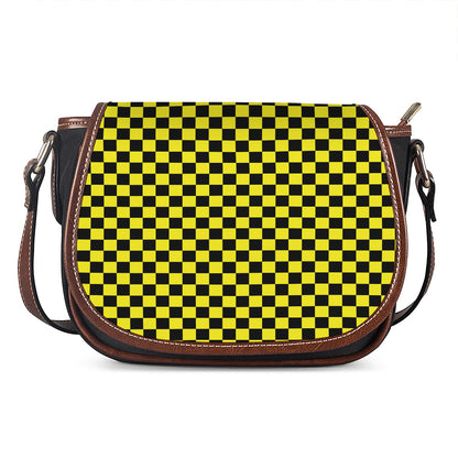 Yellow And Black Checkered Pattern Print Saddle Bag