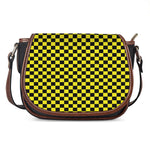 Yellow And Black Checkered Pattern Print Saddle Bag