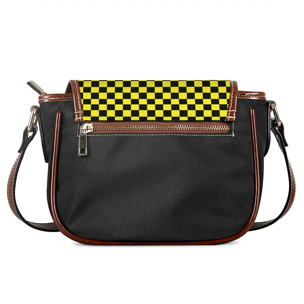 Yellow And Black Checkered Pattern Print Saddle Bag