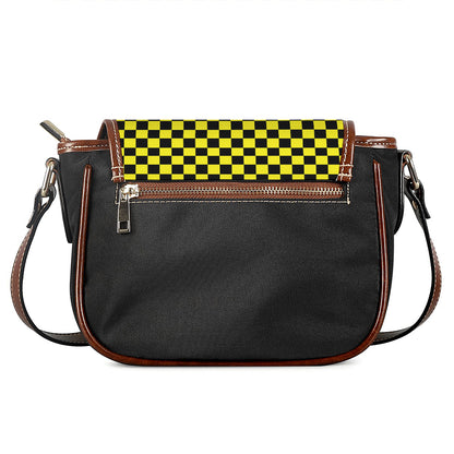 Yellow And Black Checkered Pattern Print Saddle Bag