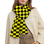 Yellow And Black Checkered Pattern Print Scarf