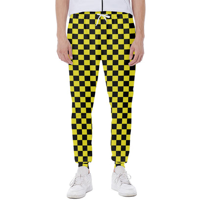 Yellow And Black Checkered Pattern Print Scuba Joggers