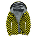 Yellow And Black Checkered Pattern Print Sherpa Lined Zip Up Hoodie