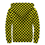 Yellow And Black Checkered Pattern Print Sherpa Lined Zip Up Hoodie