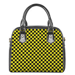 Yellow And Black Checkered Pattern Print Shoulder Handbag