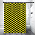 Yellow And Black Checkered Pattern Print Shower Curtain