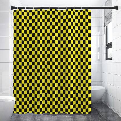 Yellow And Black Checkered Pattern Print Shower Curtain