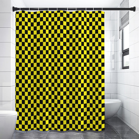 Yellow And Black Checkered Pattern Print Shower Curtain