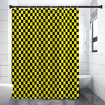 Yellow And Black Checkered Pattern Print Shower Curtain