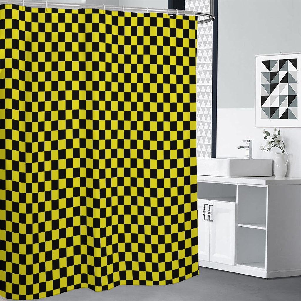 Yellow And Black Checkered Pattern Print Shower Curtain