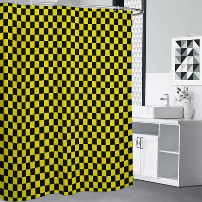 Yellow And Black Checkered Pattern Print Shower Curtain