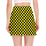 Yellow And Black Checkered Pattern Print Side Slit Mini Skirt