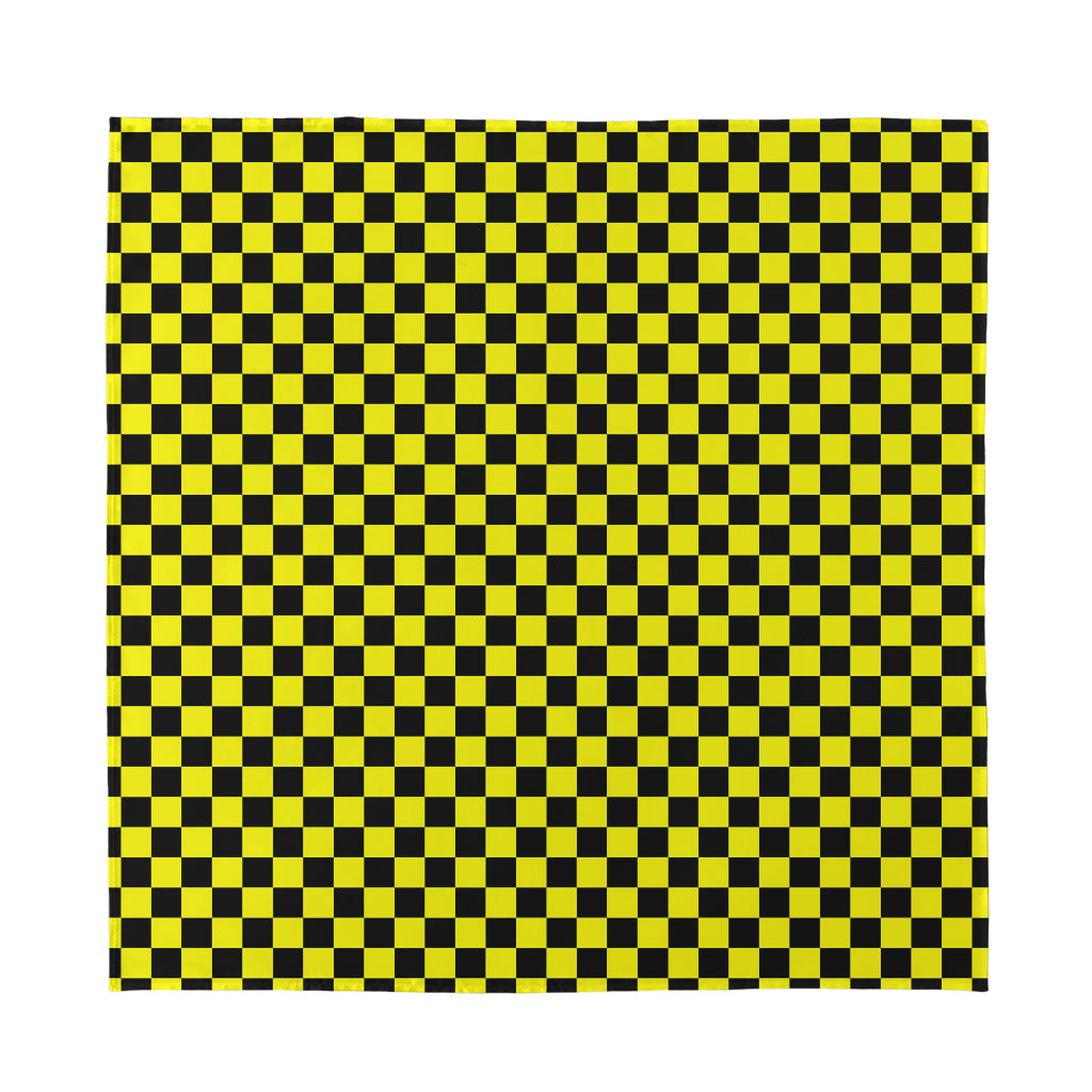 Yellow And Black Checkered Pattern Print Silk Bandana