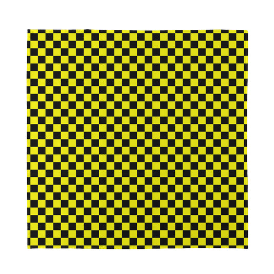 Yellow And Black Checkered Pattern Print Silk Bandana