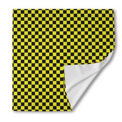 Yellow And Black Checkered Pattern Print Silk Bandana