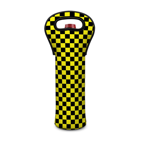 Yellow And Black Checkered Pattern Print Single Neoprene Wine Tote