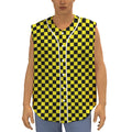 Yellow And Black Checkered Pattern Print Sleeveless Baseball Jersey