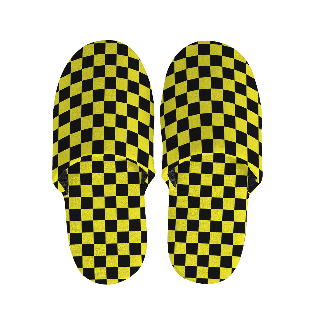 Yellow And Black Checkered Pattern Print Slippers