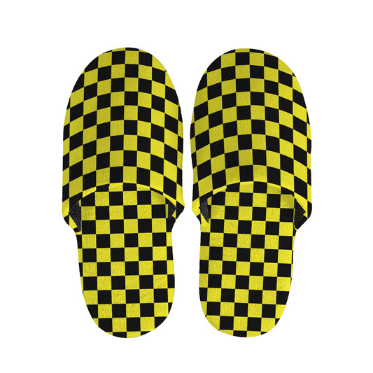 Yellow And Black Checkered Pattern Print Slippers