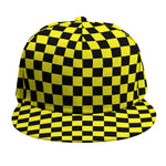 Yellow And Black Checkered Pattern Print Snapback Cap