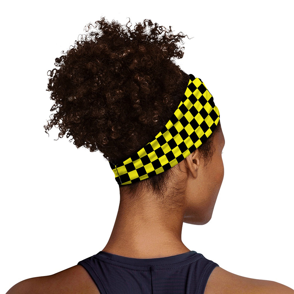 Yellow And Black Checkered Pattern Print Sports Headband