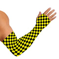 Yellow And Black Checkered Pattern Print Sun Protection Arm Sleeves