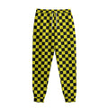 Yellow And Black Checkered Pattern Print Sweatpants