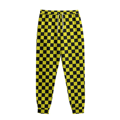 Yellow And Black Checkered Pattern Print Sweatpants