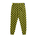Yellow And Black Checkered Pattern Print Sweatpants