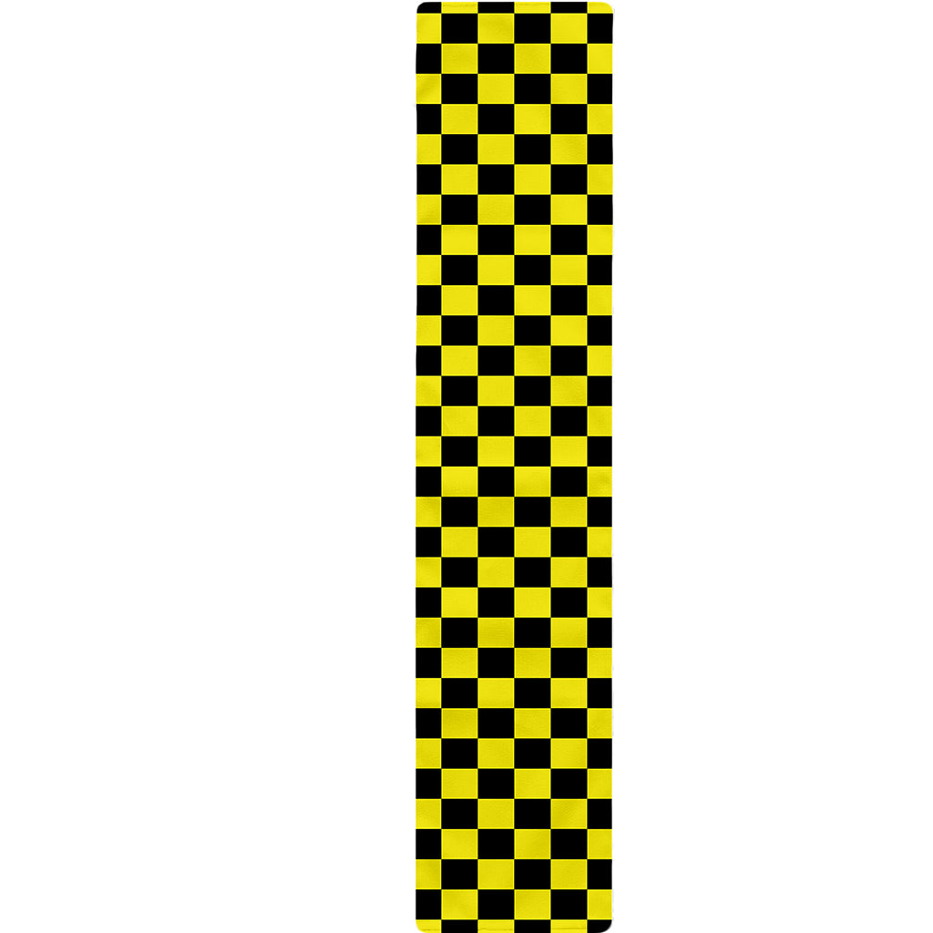 Yellow And Black Checkered Pattern Print Table Runner