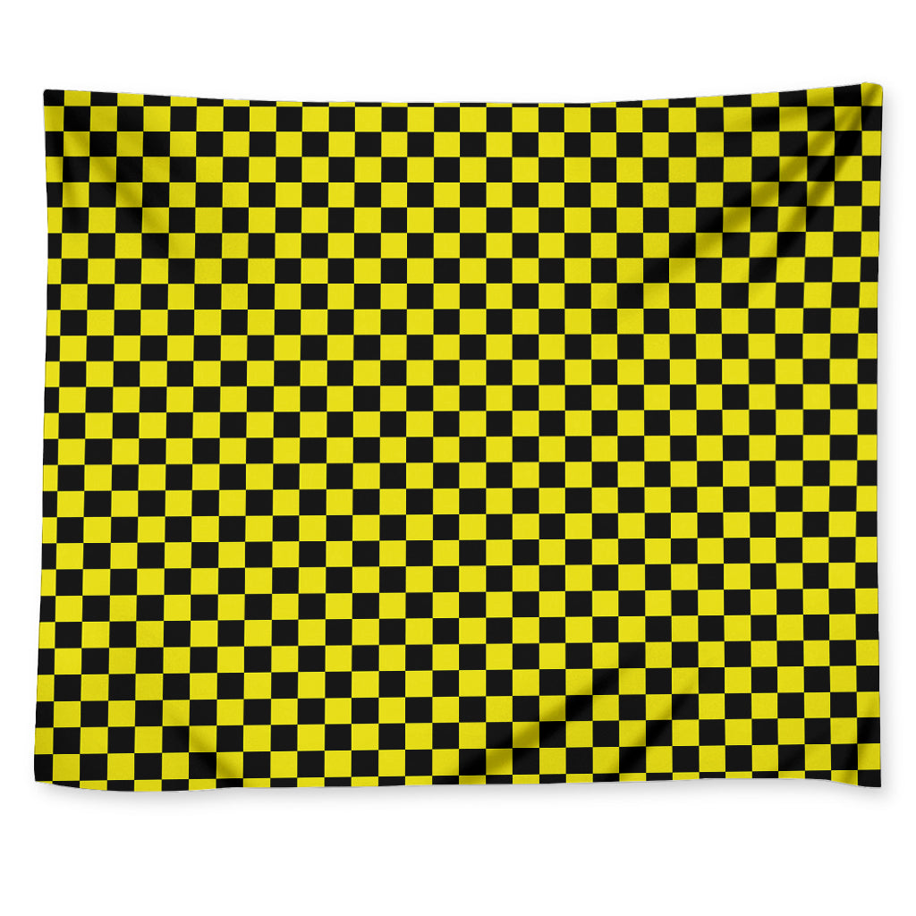 Yellow And Black Checkered Pattern Print Tapestry