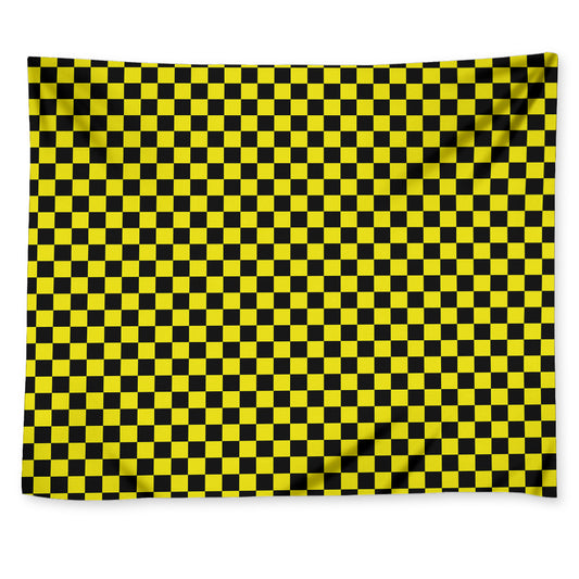 Yellow And Black Checkered Pattern Print Tapestry