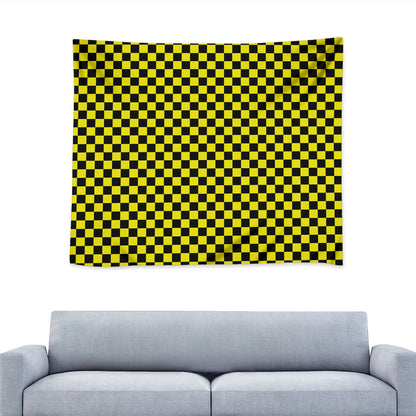 Yellow And Black Checkered Pattern Print Tapestry