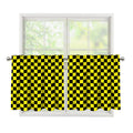 Yellow And Black Checkered Pattern Print Tier Curtains