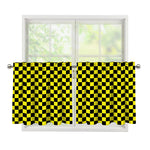 Yellow And Black Checkered Pattern Print Tier Curtains