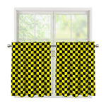 Yellow And Black Checkered Pattern Print Tier Curtains