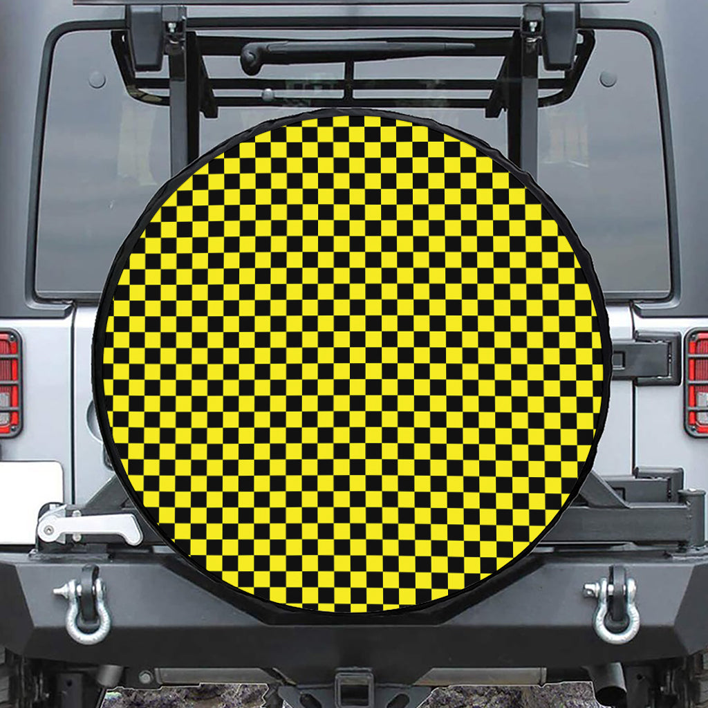 Yellow And Black Checkered Pattern Print Tire Cover