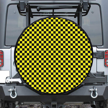 Yellow And Black Checkered Pattern Print Tire Cover