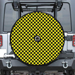 Yellow And Black Checkered Pattern Print Tire Cover With Camera Hole