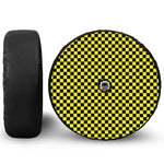 Yellow And Black Checkered Pattern Print Tire Cover With Camera Hole
