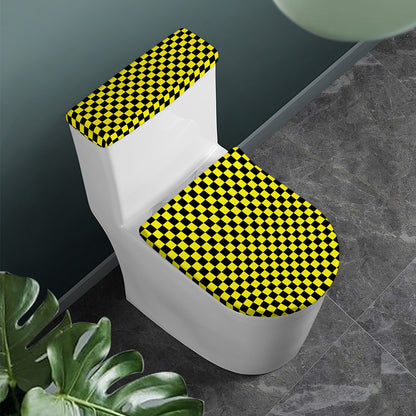 Yellow And Black Checkered Pattern Print Toilet Lid And Tank Cover Set
